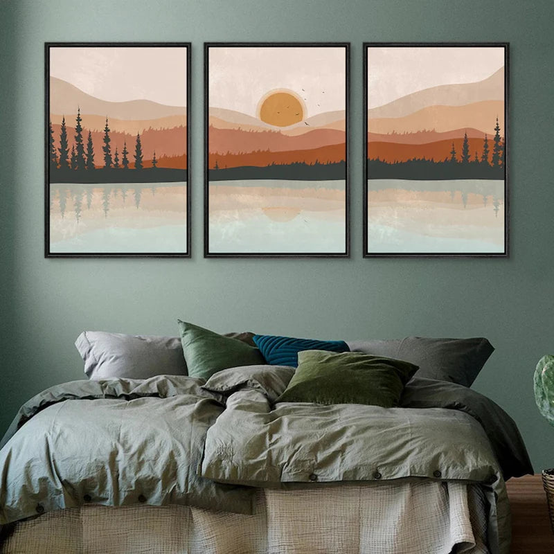 Sunset Forest Landscape 3-Piece Canvas Wall Art Set
