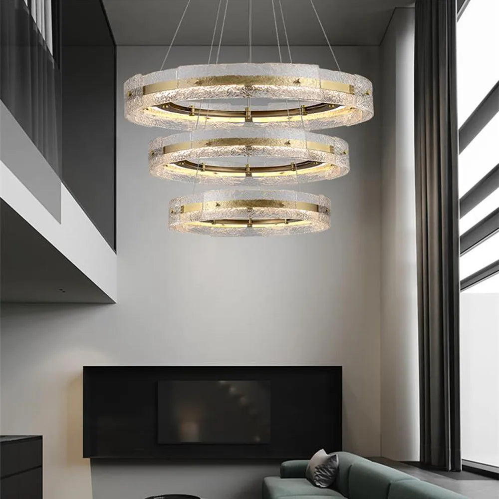 Round water ripple glass chandelier at 23.6 in (60 cm) in gold