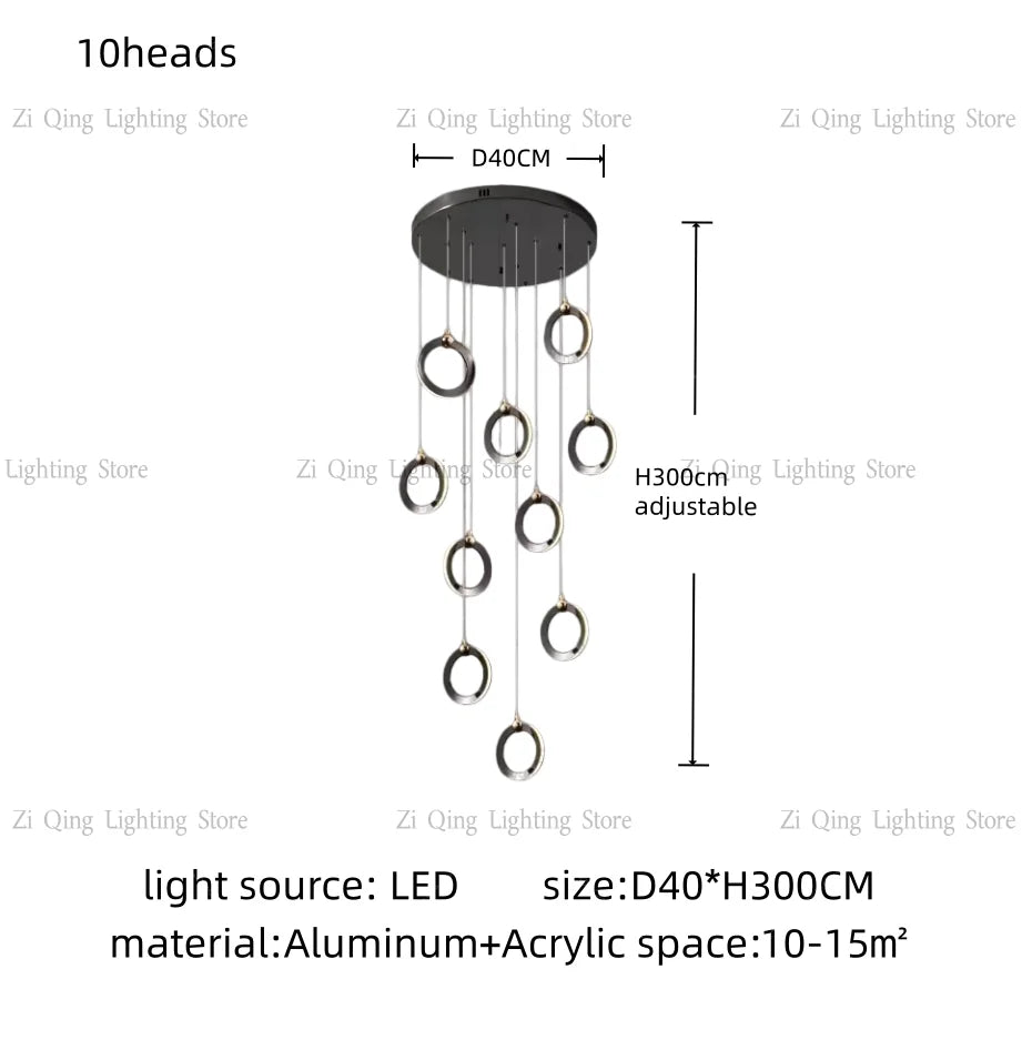 Acrylic and aluminum ring chandelier with integrated LED light sources
