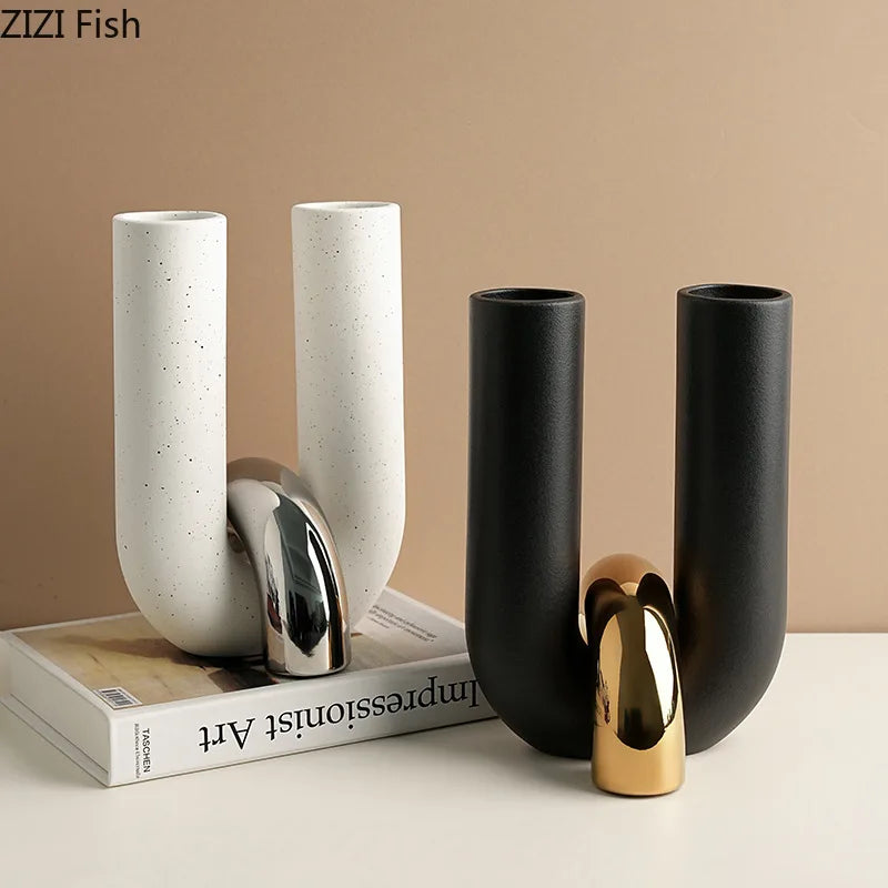 U-shaped ceramic vase flower pot porcelain desk decoration