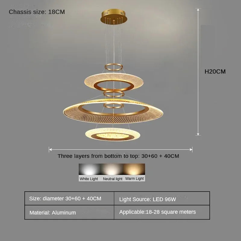 Spiral ring chandelier in gold with a continuous coiled light band