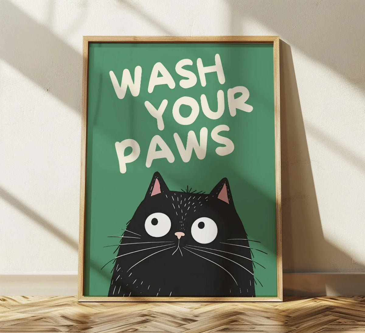 Wash Your Paws Black Cat Bathroom Canvas Wall Art