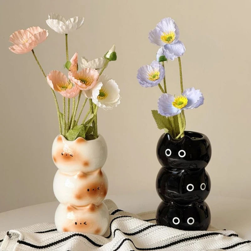 Ceramic Siamese cat flower vase flower arrangement décor