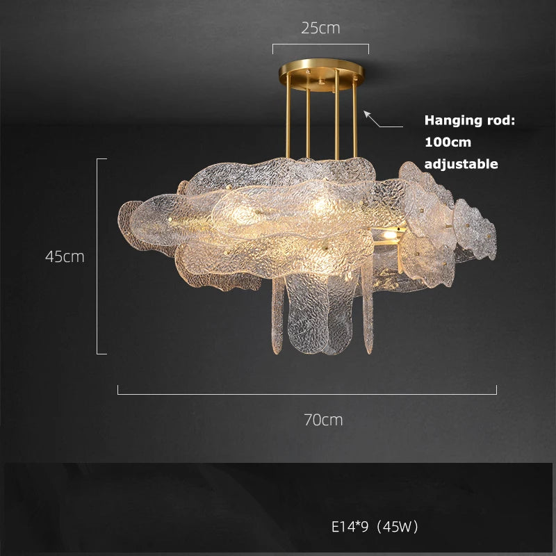 Dimmable water ripple glass chandelier with included E14 LED bulbs