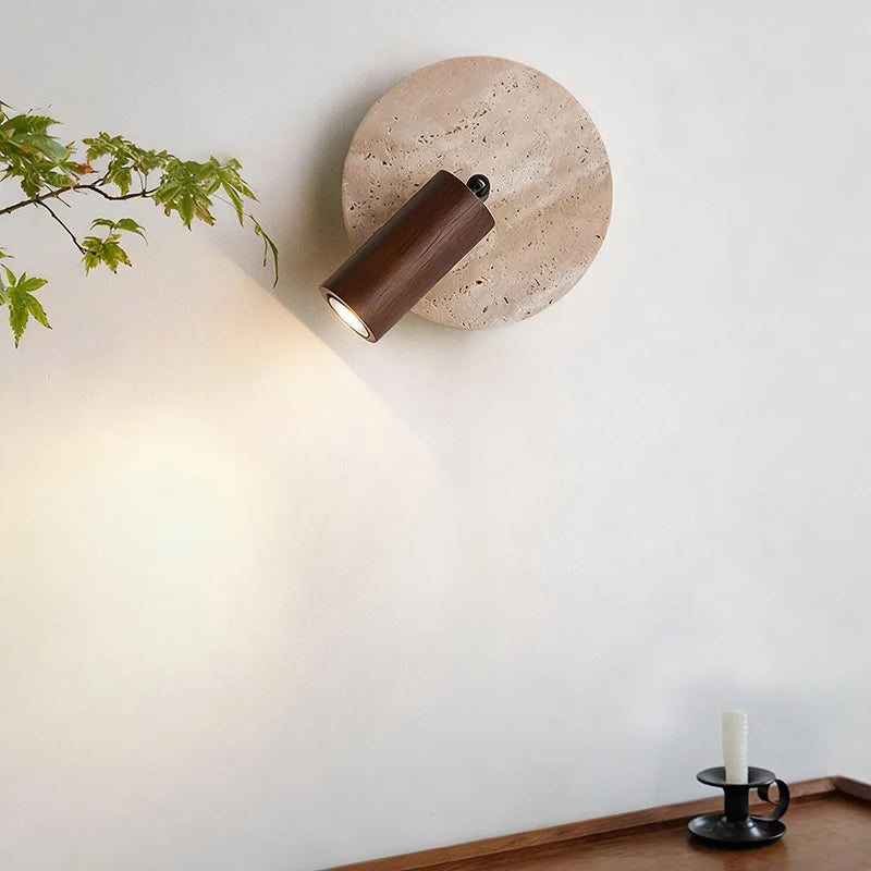 stone wall sconce, close-up of shade and hardware detail