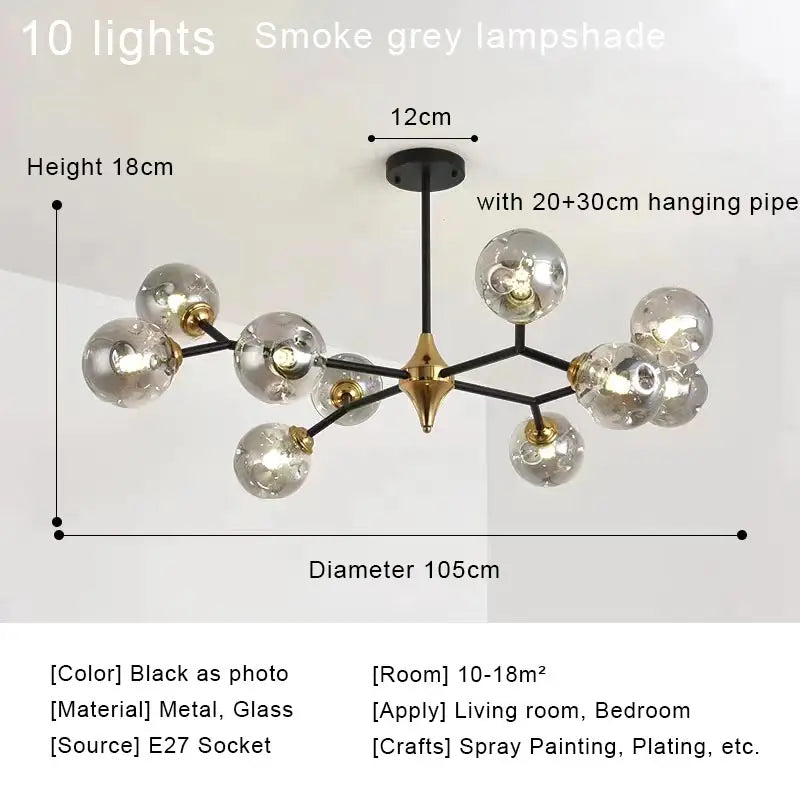 Semi flush mount glass ball chandelier with knob switch control