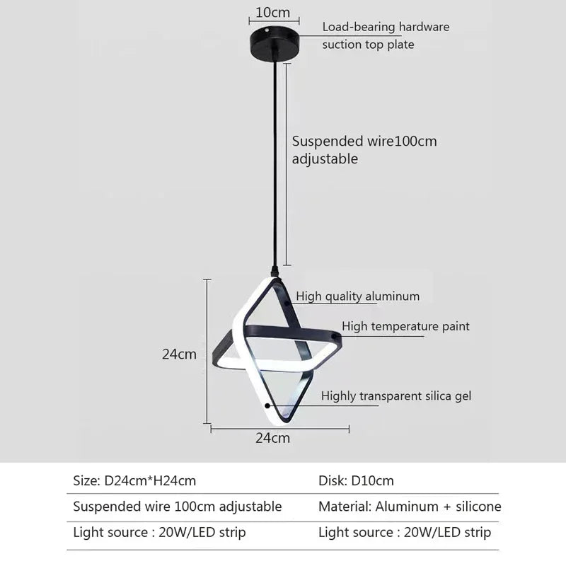 Square profile aluminium chandelier casting a clean downward wash