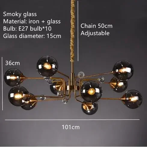 Glass bubble chandelier shades offered in clear, gray and amber glass finishes