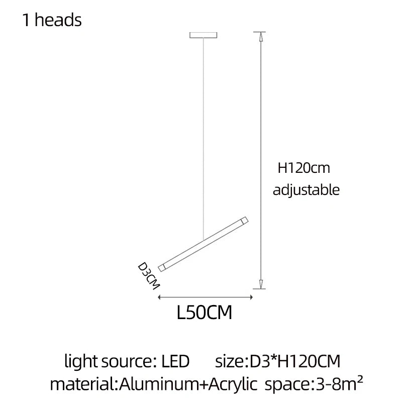 Linear chandelier with twenty heads, 47.2 in long, on cords