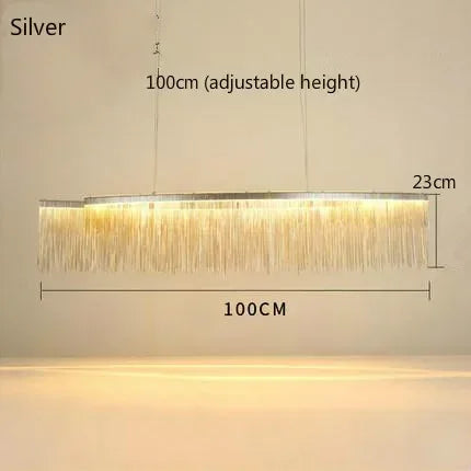 Italian chain chandelier, 39.4 by 15.7 inches, in silver aluminum