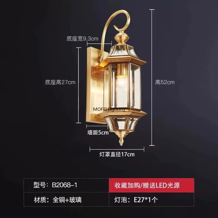 European Copper LED Outdoor Wall Sconce
