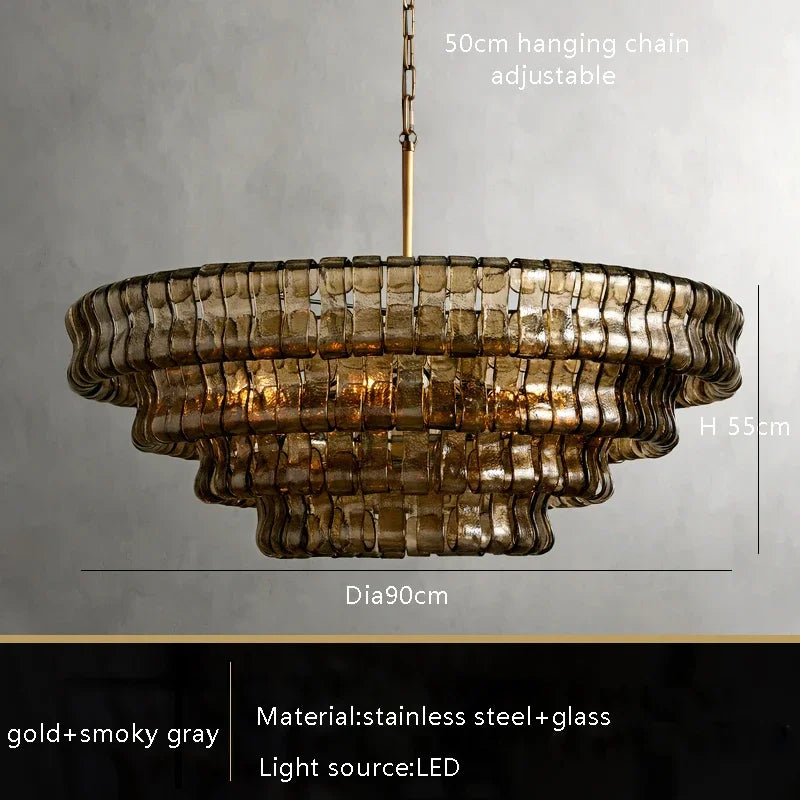 Four light linear chandelier 47.2 in long with clear glass shades