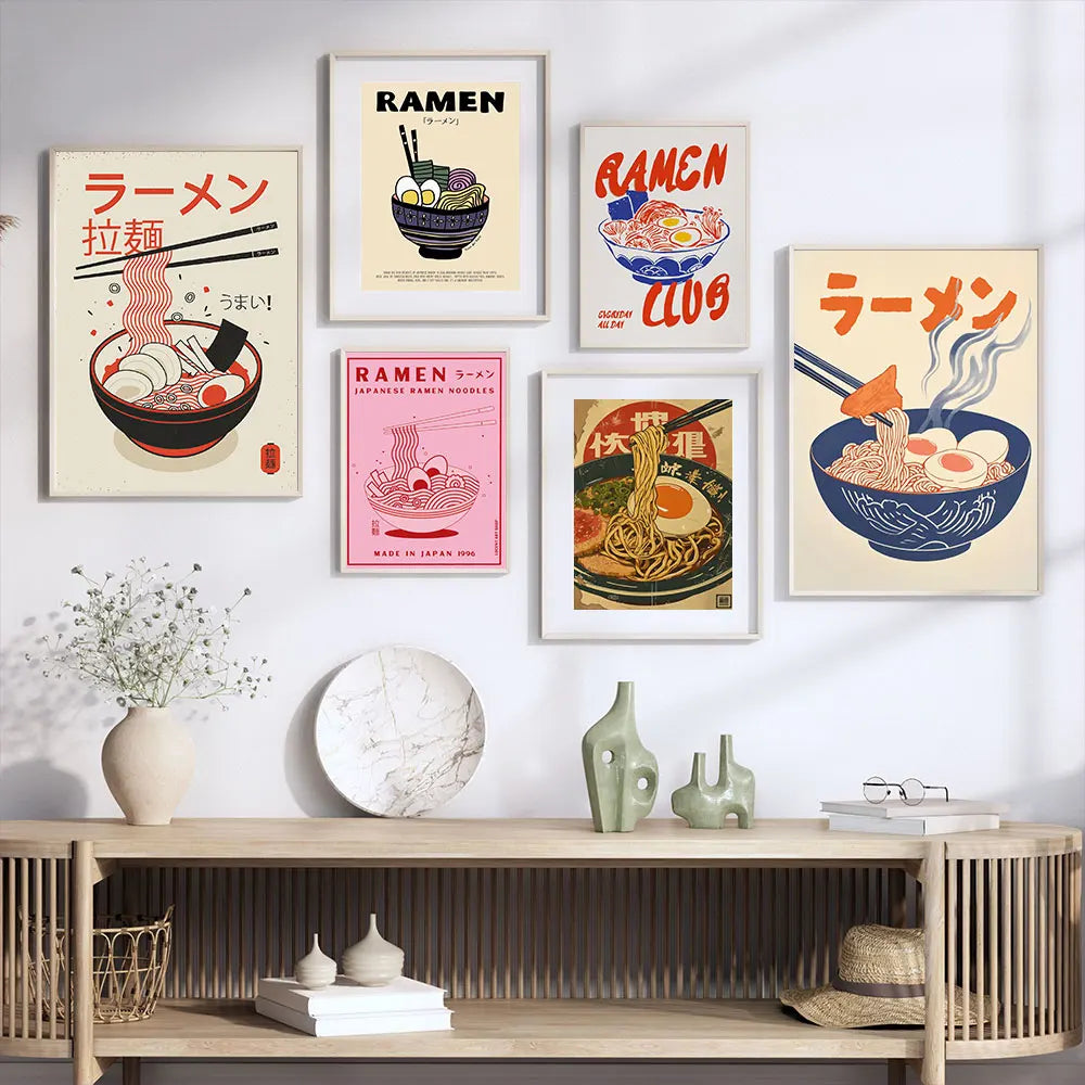 Japanese Ramen Cat Anime Canvas Wall Art