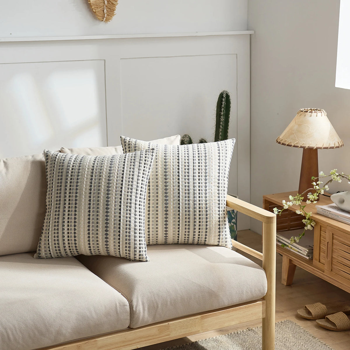 Yarn-Dyed Polka Dot Pillow Cover — styling detail