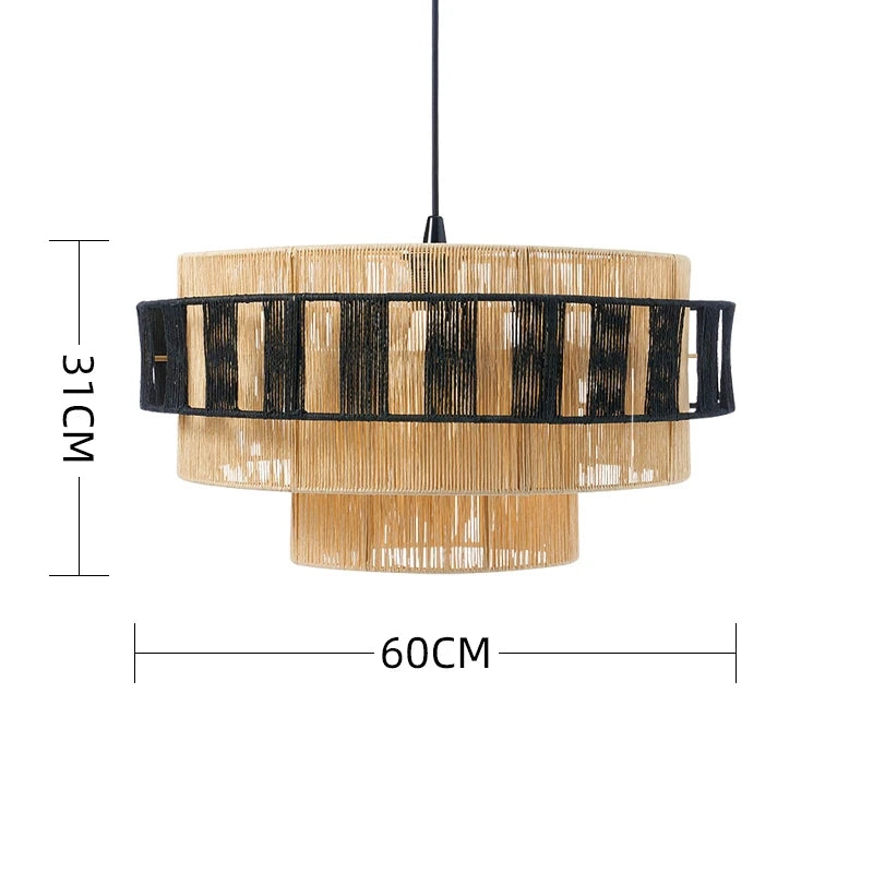 Rattan chandelier profile D at 60 centimetres on an iron fitting