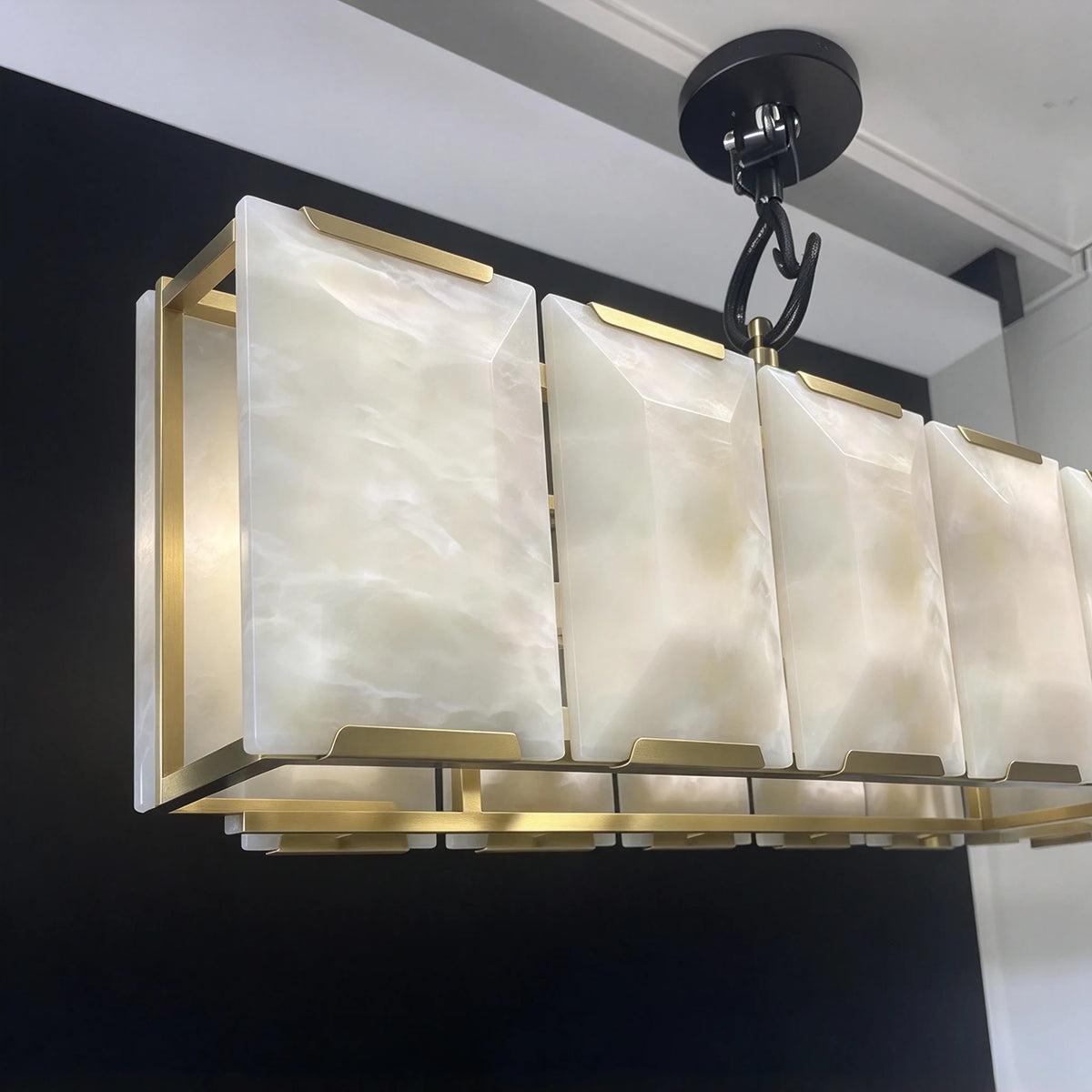 Clear crystal linear chandelier at 33.5 in long with E14 bulbs included