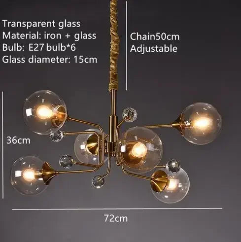 Semi flush glass bubble chandelier with iron arms and a polished chrome finish