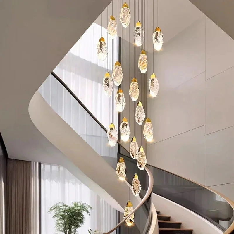 Black chassis crystal chandelier with adjustable cord pendants