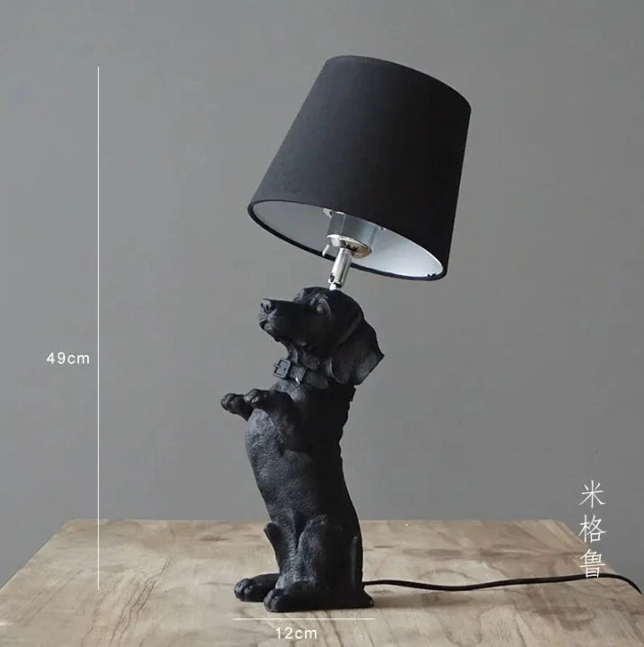 Puppy dog ceramic table lamp from above showing sculpted top form