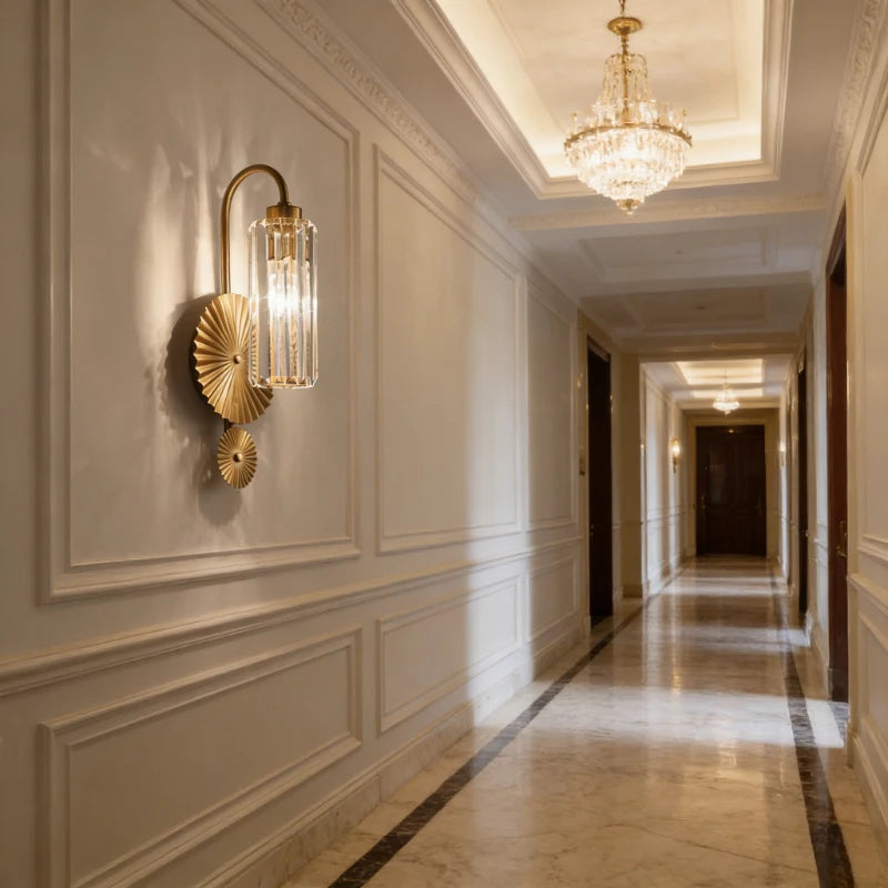 crystal wall sconce, close-up of shade and hardware detail
