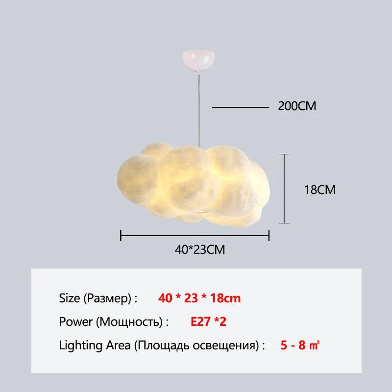 Drifting cloud pendant chandelier in white with adjustable wire height