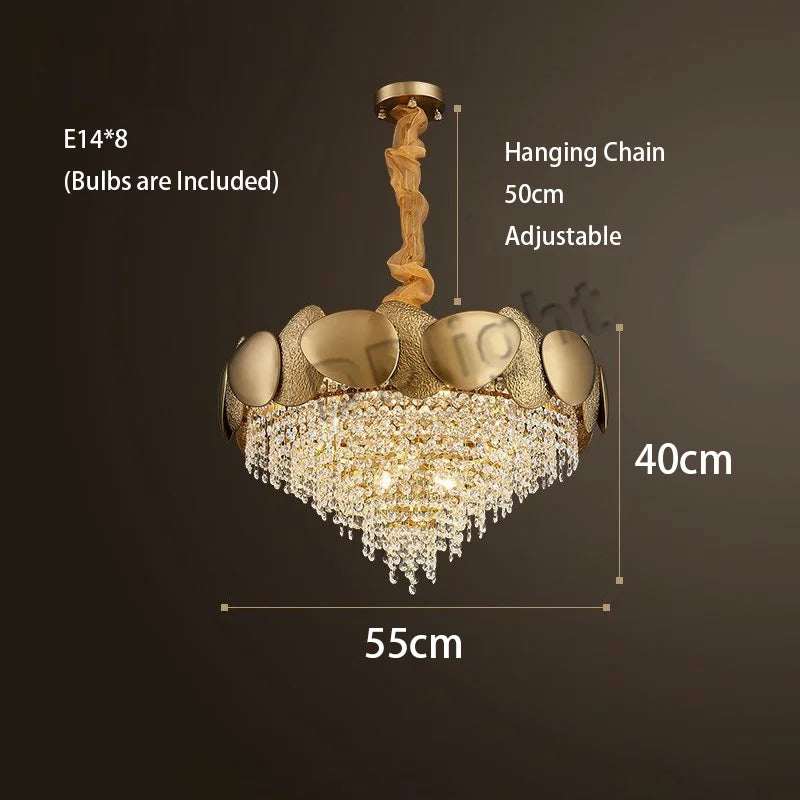Gold tassel chandelier with white 6000K light for entryway ceilings