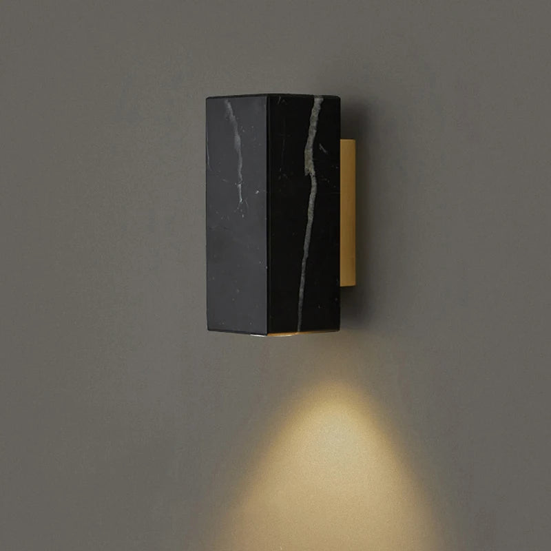 black marble wall sconce, close-up of shade and hardware detail