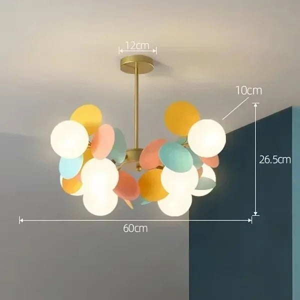 Round twelve globe flower chandelier in white painted metal