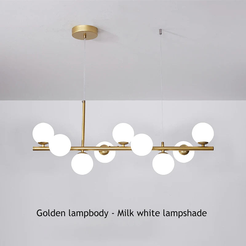 Minimalist glass bead chandelier in neutral white light, non dimmable
