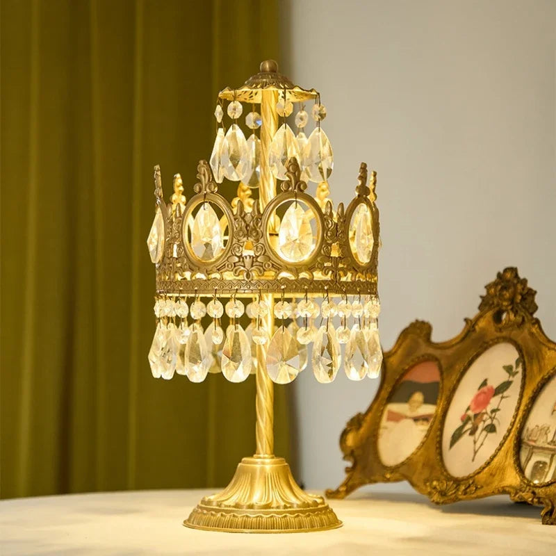 Golden crown crystal chandelier measuring 15.0 in (38 cm) wide