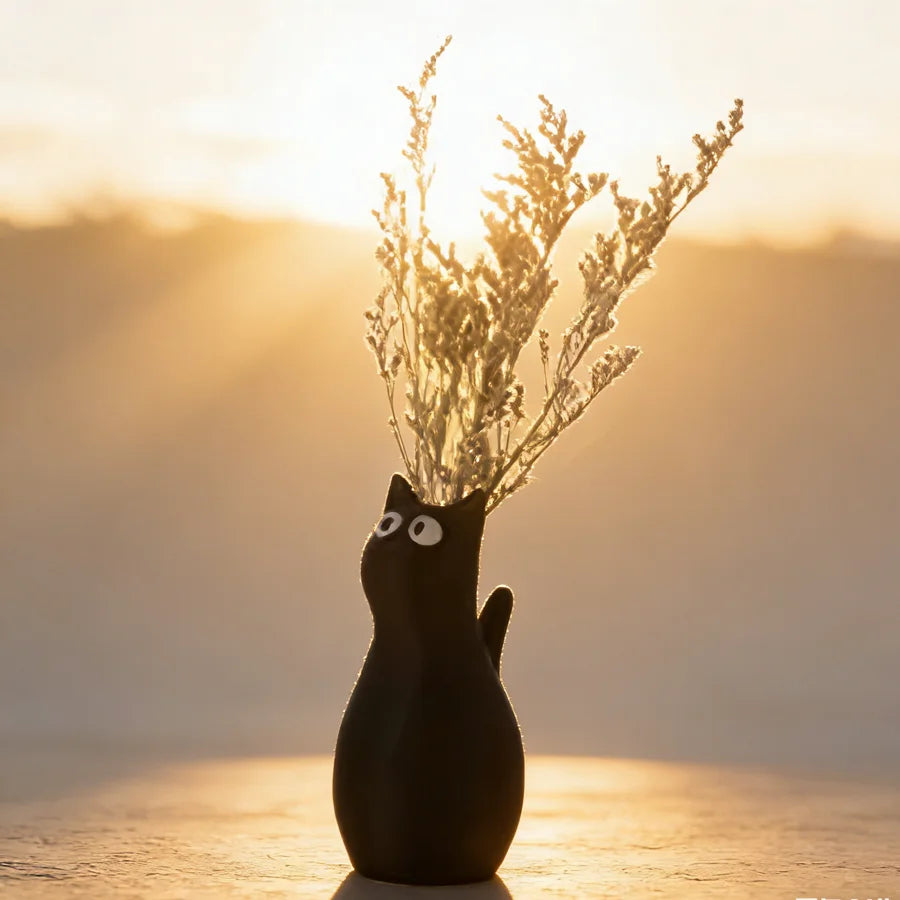 Cute cat shaped plastic vase sleek playful big eyes tabletop