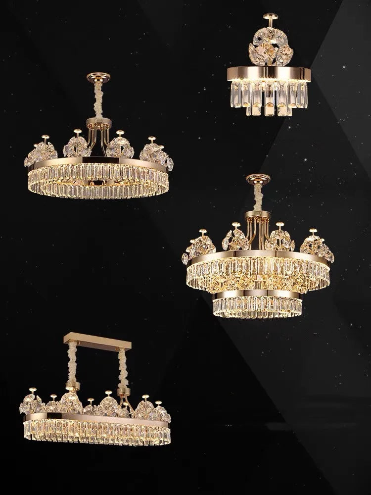 Round crystal chandelier at 19.7 in (50 cm) on plated iron