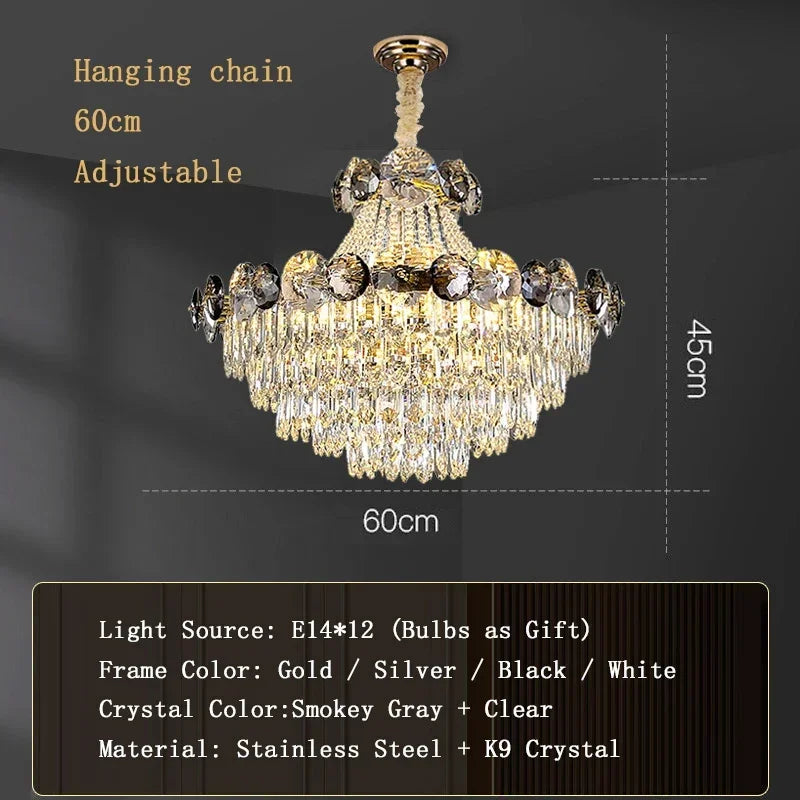 Linear crystal chandelier measuring 39.4 in (100 cm) in gold steel
