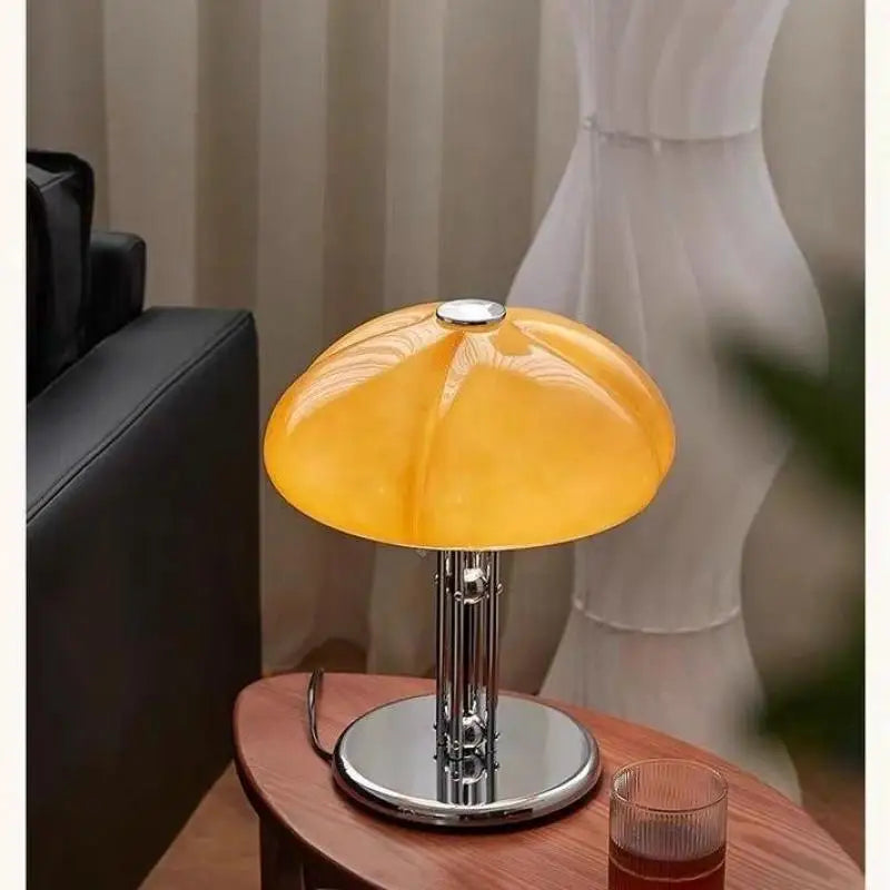 Pumpkin bauhaus lamp warm light on bedroom bedside night setting