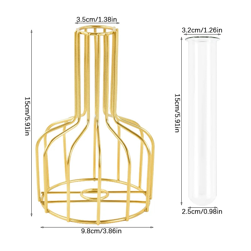 Golden metal hydroponic test tube vase luxury desk decoration