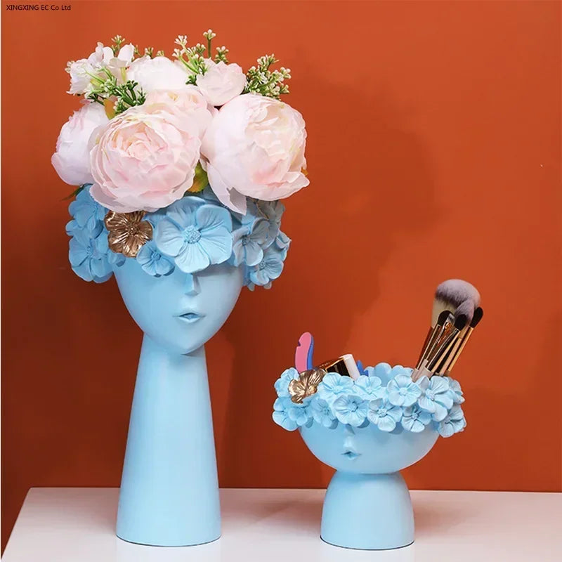 Nordic cute girl flower vase living room desktop décor
