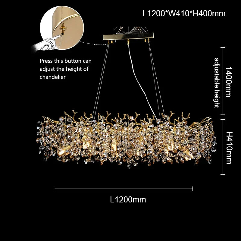 Small 8.3 inch crystal branch chandelier in gold for a cluster installation