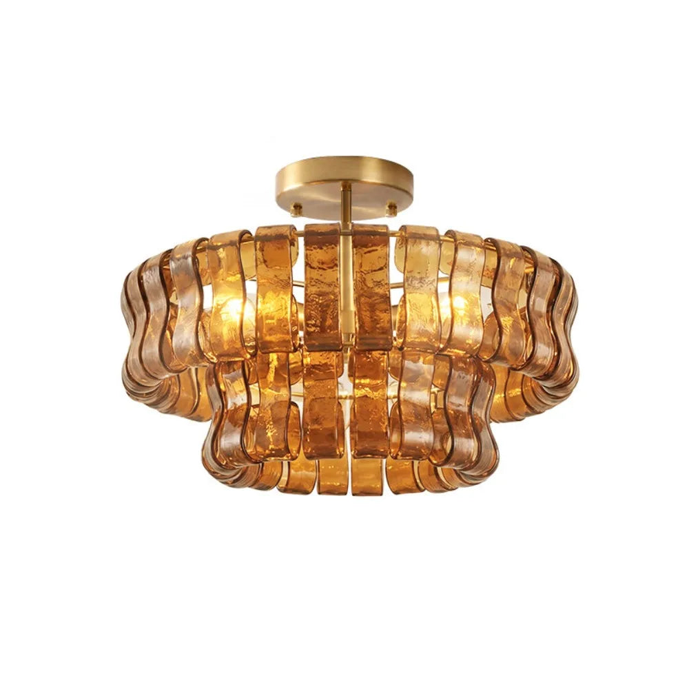Handcrafted glass chandelier in black metal for a villa hallway ceiling
