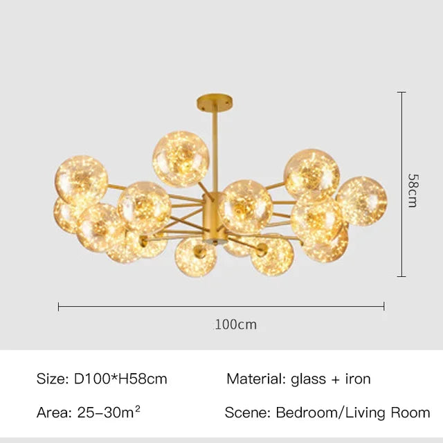 Nordic glass ball chandelier rated for 90 to 260V household supply