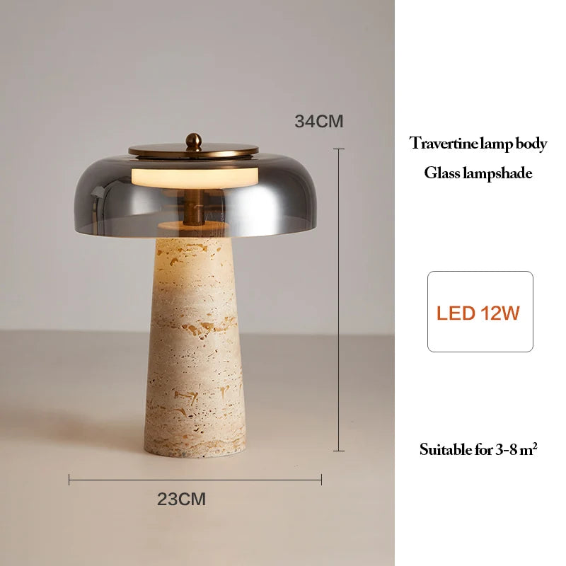 Stone mushroom lamp switched off showing natural wabi sabi form