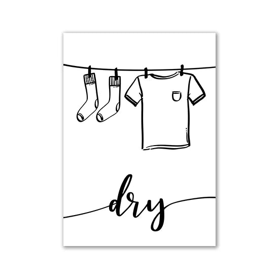 Minimalist Black White Stick Figure Laundry Canvas Art