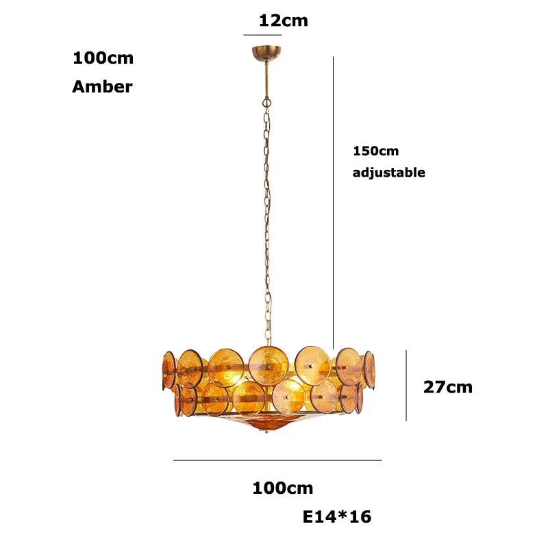 Round glass chandelier at 31.5 in across, non dimmable E14 fitting
