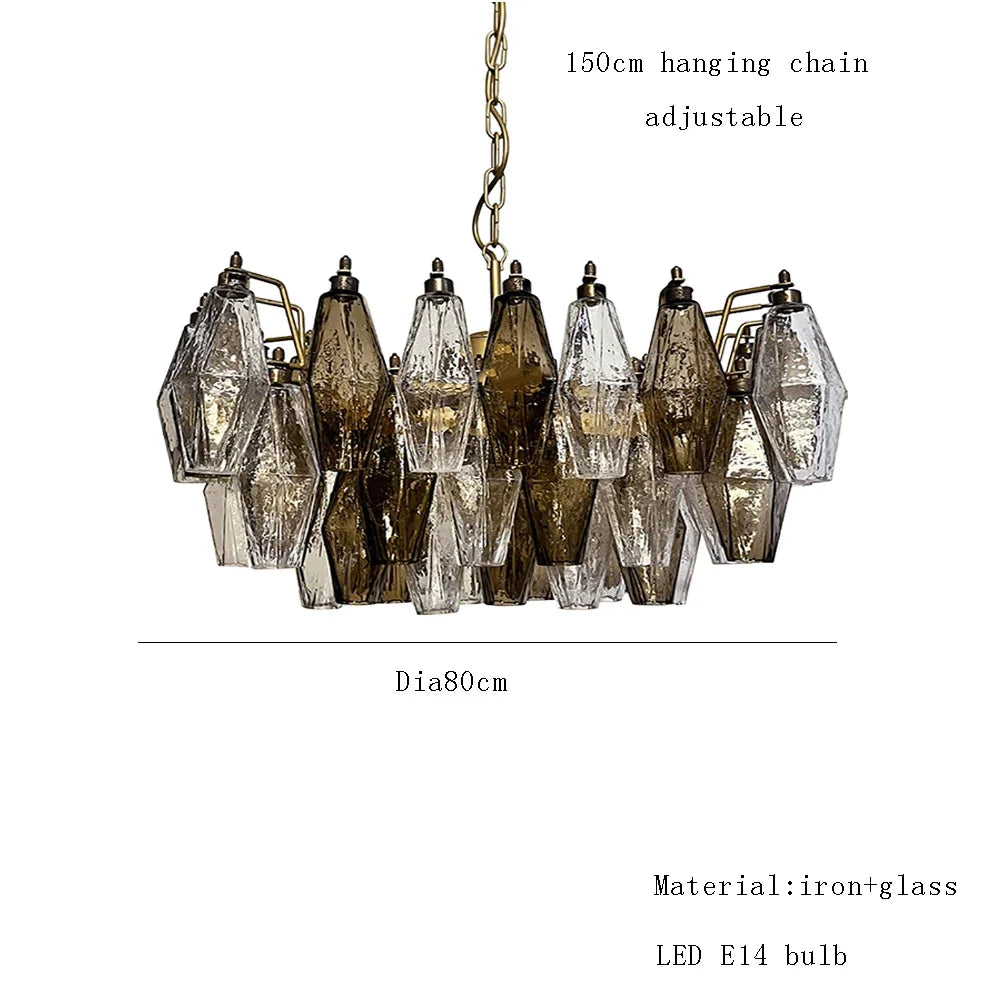 Stainless steel and glass chandelier, semi flush mount with assembly required