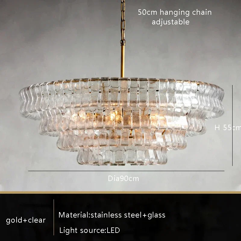 Black steel glass chandelier at 19.7 in across with LED bulbs