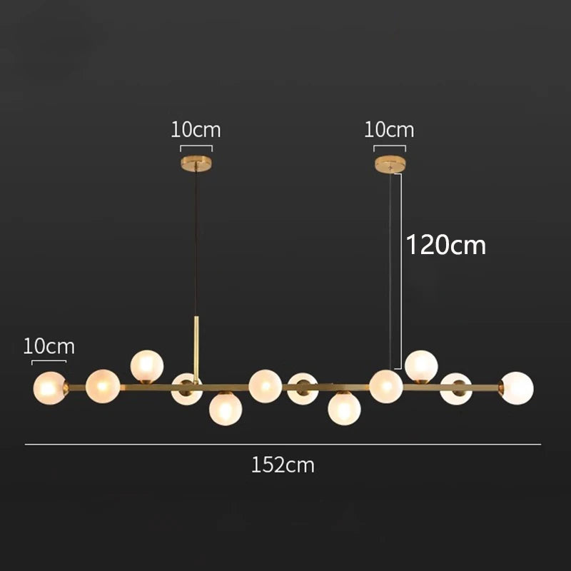 Linear chandelier in brown iron with remote and app adjustable light color