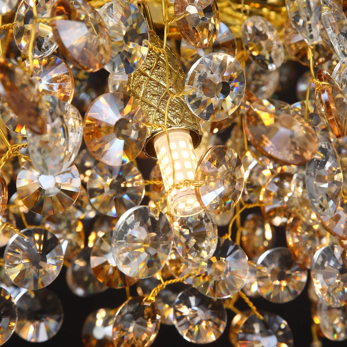 Compact 12.6 inch crystal branch chandelier in gold for a corridor or bedroom