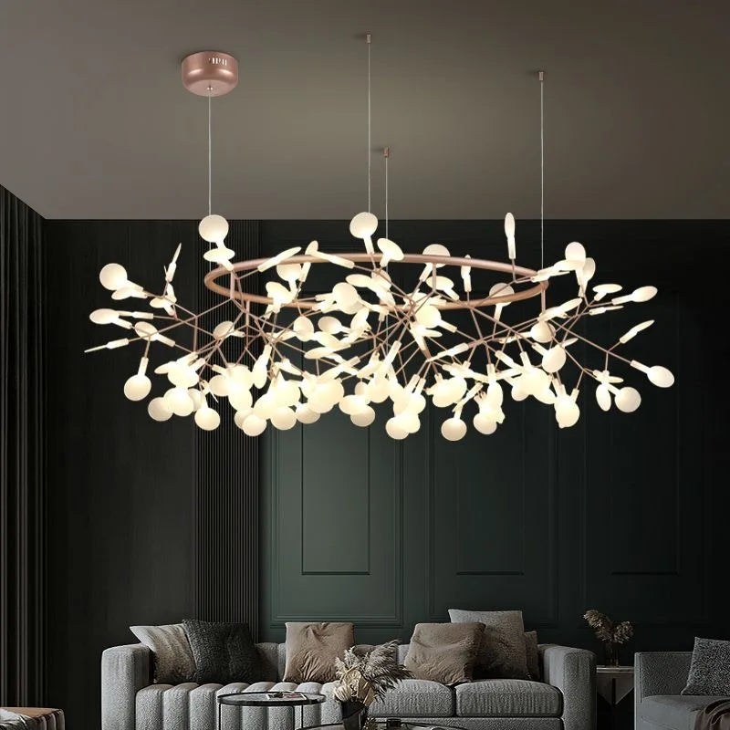 Rose gold firefly chandelier, 59.1 inches wide, with 216 acrylic tips