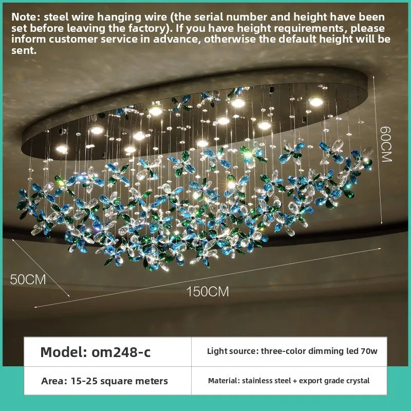 Long French chandelier, 150 cm by 90 cm, in golden iron with white light