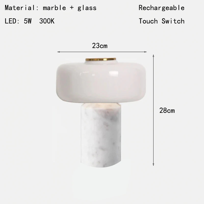 Rechargeable marble table lamp side profile showing sculptural silhouette
