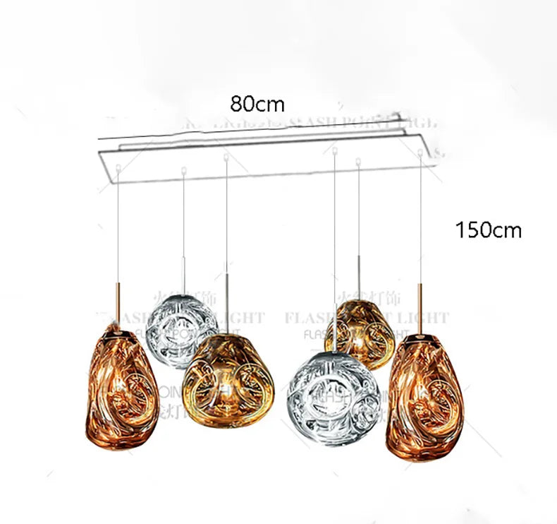 Ten head round glass chandelier, 23.6 in across, 70.9 in drop